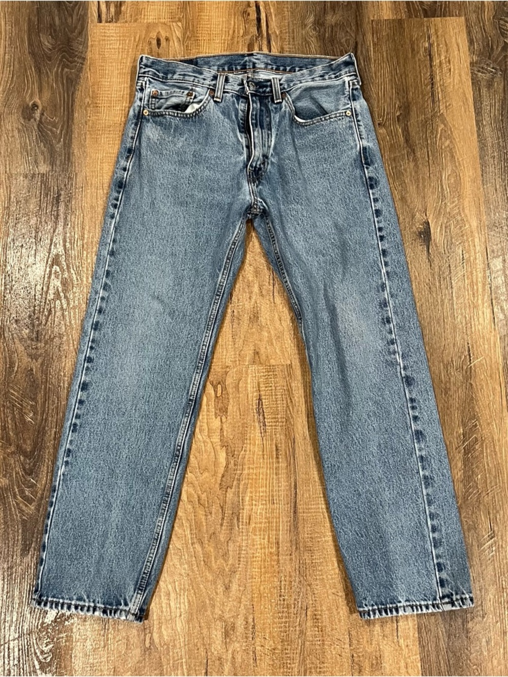 Levis 505 Straight Classic Fit Jeans Mens 32x30 Stone Wash Blue Stretch Denim